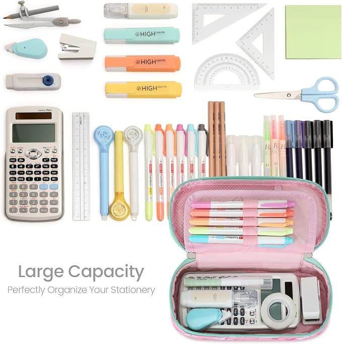 Cambond Pencil Case for Girls - Large Capacity Multi-slot Kids Pencil Pouch Holder for School, Long-lasting Cute Pencil Box for Girls Kids, Pink Unicorns