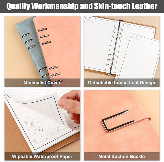 Reusable Notebooks - Stone Paper Waterproof Spiral Notebooks, A5 Wirebound Ruled Sketch Book Notepad Diary Memo Planner with 1 Erasable Pen & 1 Microfiber Cloth Included (9.05''×6.69'')
