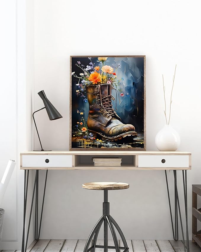 5DDIYART Boot Flowers Paint by Numbers for Adults Beginner, Paint by Number Kits on Canvas, Paint by Easy Acrylic Painting Home Wall Decor 16x20inch