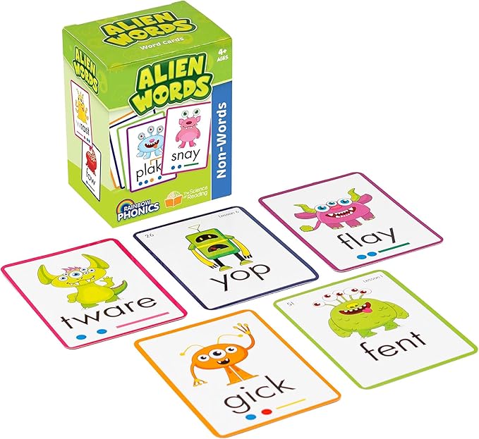 Junior Learning: Rainbow Phonics - Alien Words - 148 Word Cards, Flash Cards with Made Up Words to Help Learn Phonics, Level Based Cards, Kids Ages 4+