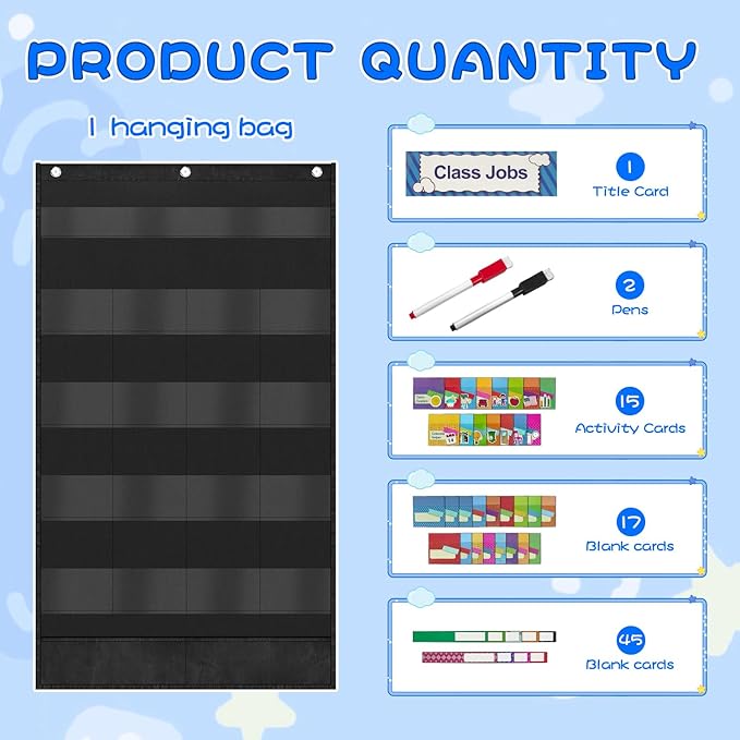 Grekos Class Jobs Pocket Chart, daily Management Educational Pocket Chart, Bulletin Board for Classroom Management, Bulletin Board for Teacher's Helper for School Must Haves Classroom Supplies