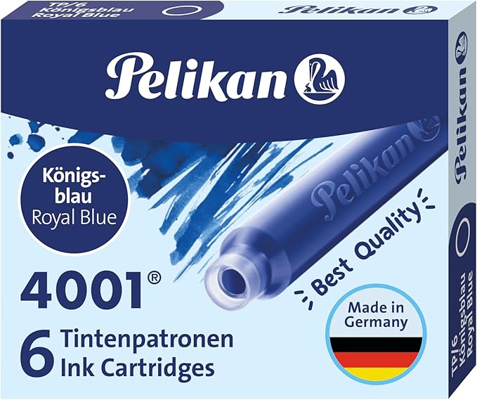 Pelikan 4001 TP/6 Ink Cartridges for Fountain Pens, Royal Blue, 0.8ml, 6 Pack (301176)