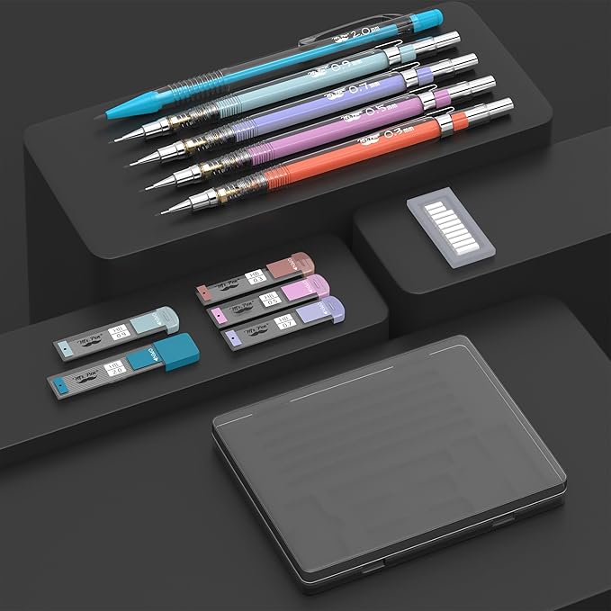Mr. Pen- Pastel Mechanical Pencil Set, 5 Mechanical Pencils (0.3, 0.5, 0.7, 0.9, 2.0mm), 5 HB Lead Refills & 10 Eraser Refills, Precision Drawing Pencils for Sketching, Writing & Technical Artwork