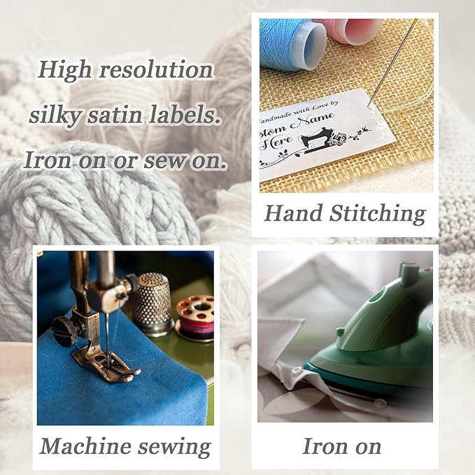 Personalized Sewing Labels, Iron on or sew on, Custom Iron on Labels for Handmade, Knitting, Quilting and Sewing Crafts, Name Tags for Clothes