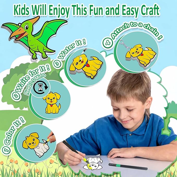 mom&myaboys 3D Aqua Puff Art Kit for Kids - Mess-Free Magic Water Painting Craft, DIY Color & Inflate Animals Activity, Creative Travel Gift for Girls & Boys Ages 4-10 (Animal-Zoo)