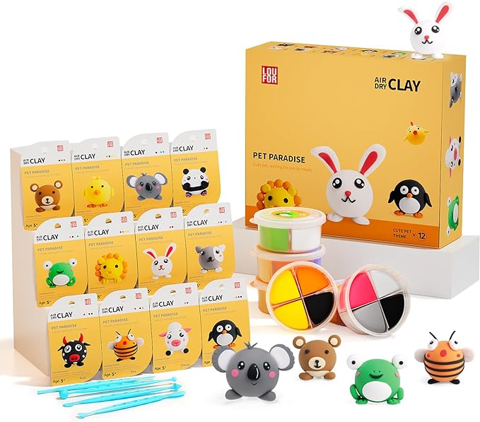 LOUFOR Air Dry Clay Kits - Modeling Clay for Kids, Ultra Light & Soft, Safe & Non-Toxic, DIY Air Dry Clays Kit with Sculpting Tools and Tutorials, Creatible Art Crafts Toys Gifts for Boys Girls