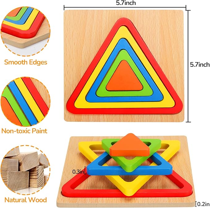 AugToy Toddler Puzzles Montessori Toy Wooden Shape Sorting Puzzle Sensory Toy Toddler Activities Preschool Learning Educational Autistic Developmental 1 2 3 Year Old Girl Boy 1-3 Dementia Game Gift