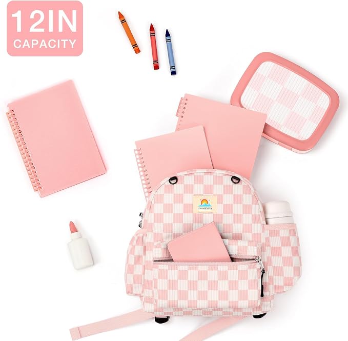 STEAMEDBUN Corduroy Toddler Backpack for Girls 2-4: Kids backpack for Boys Girls - 12 inch Preschool Kindergarten Backpacks - Checkerboard