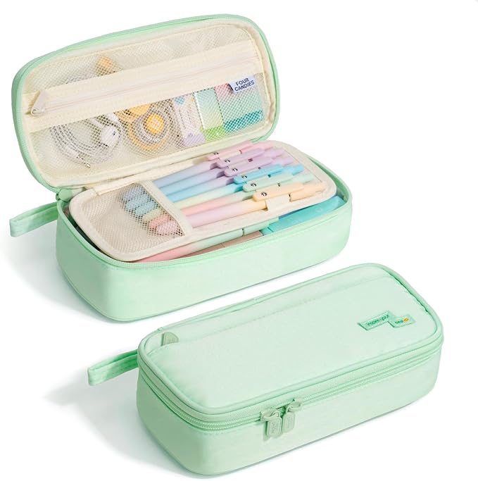Four Candies Large Pencil Case, 5 Compartments Canvas Pen Organize | Big Capacity Pencil Pouch Bag for School Supplies, Portable Stationery Holder for Teen Girls Boy Men Women