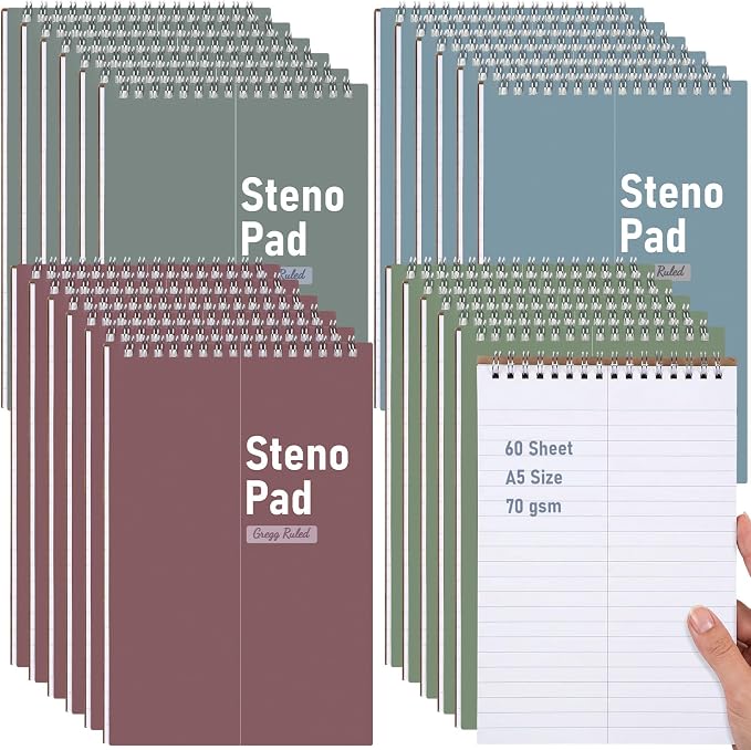 Eaasty 24 Pack Spiral Steno Pads Bulk Top Spiral Steno Notebooks