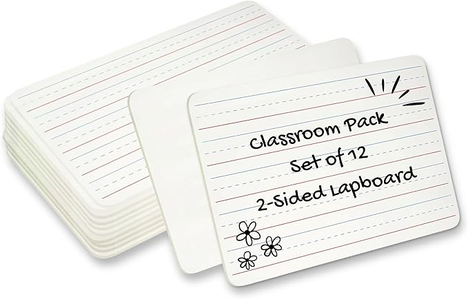 Charles Leonard Dual-Side Mini Dry Erase Boards, Classroom Pack of Mini Lapboards, Set of 12, Plain and Lined Sided Dry Erase White Boards, 9x12 Inches (35120)