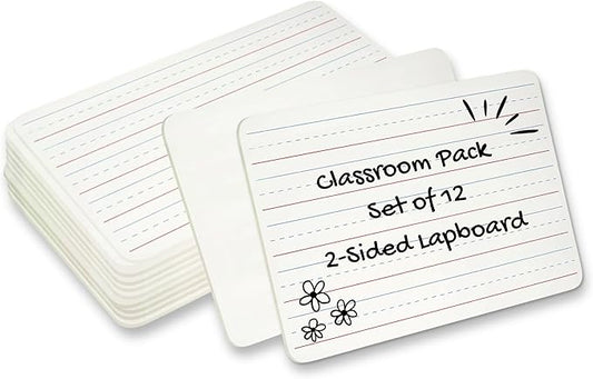 Charles Leonard Dual-Side Mini Dry Erase Boards, Classroom Pack of Mini Lapboards, Set of 12, Plain and Lined Sided Dry Erase White Boards, 9x12 Inches (35120)
