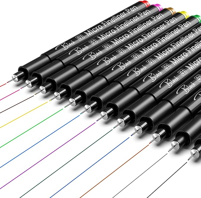 SAKEYR Point Micro Pens, 12 Colored 0.25mm Extra Fine Fineliner Pens, Quick-Dry Waterproof Ink, No Bleed-Through for Journaling, Bible Journaling, Planner, Sketching, Drawing, Note Taking