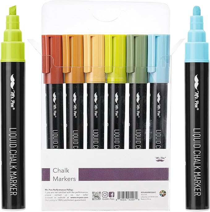 Mr. Pen- Chalk Markers, 6 Pack Assorted Colors, 8 Labels, Chalkboard & Glass Markers, Liquid Chalk Pens, Erasable