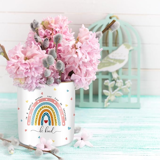 Pen Holder, Ceramic Durable Pencil Cup for Desk， Simple&Modern Style Makeup Organizer, Cute Multifunctional Office Supplies for Home, Kids and School, Rainbow Pattern