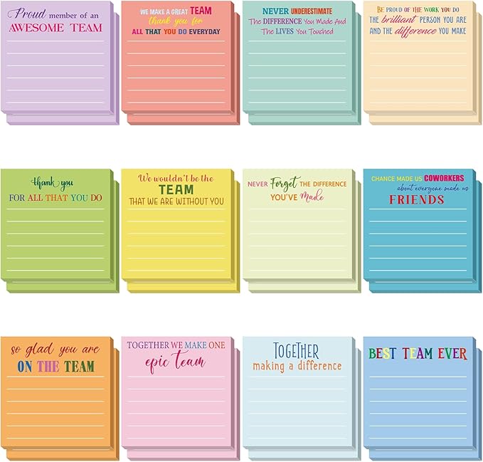 Yinder 24 Pcs Inspirational Sticky Notes Cute Motivational Sticky Notes Pad End of Year Employee Appreciation Gifts Bulk for Teacher Nurse Coworkers Office Supplies 3 x 3'' (Thank You,Light)