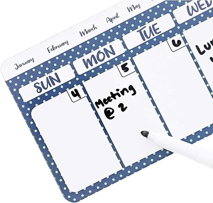 Juvale Dry Erase Weekly Calendar Magnet - Magnetic Calendar for Refrigerator - Dry Erase Weekly Planner - Desk Decor & Office Desk Accessories - 11"x 4.2", Pack of 4