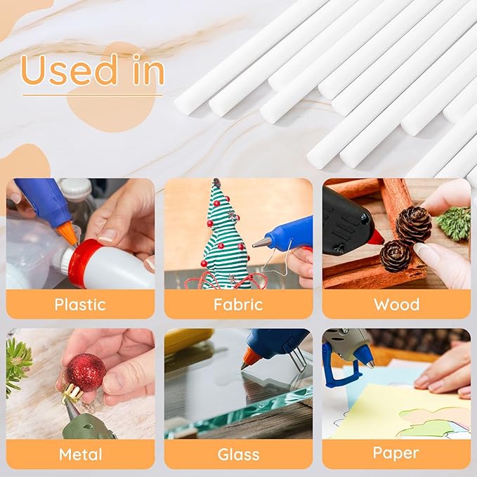 White Hot Glue Sticks, 72 Pack 0.43" Dia x 8" Long White Glue Sticks Standard for Crafting DIY Art School Gluing Project Sealing Wax, Car Dent Repair