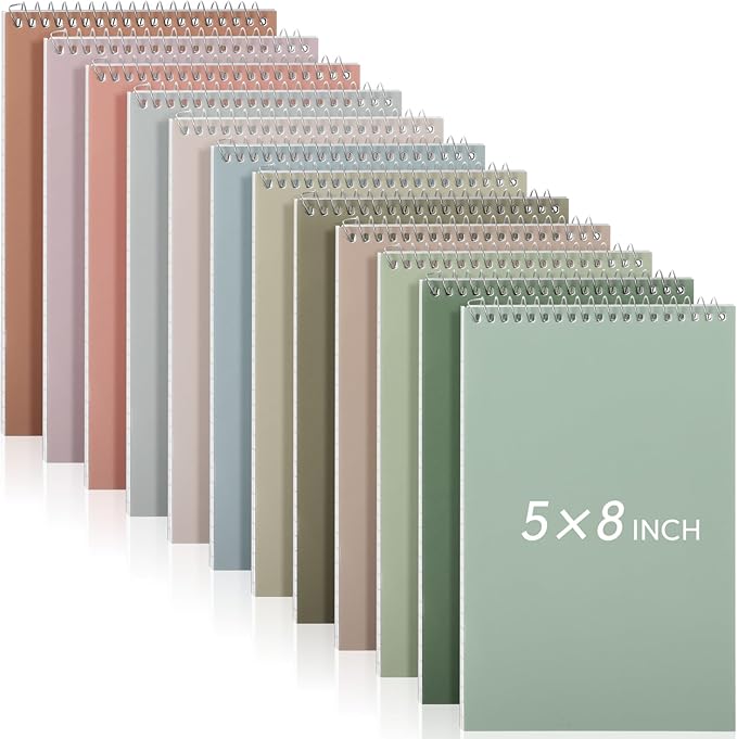 Fuutreo 12 Pcs 5'' x 8'' Top Bound Spiral Notebooks Office Steno Book for Women Cute Durable Spiral College Ruled Paper 70 Sheets Multicolor Covers, School Supplies(Dark Color)