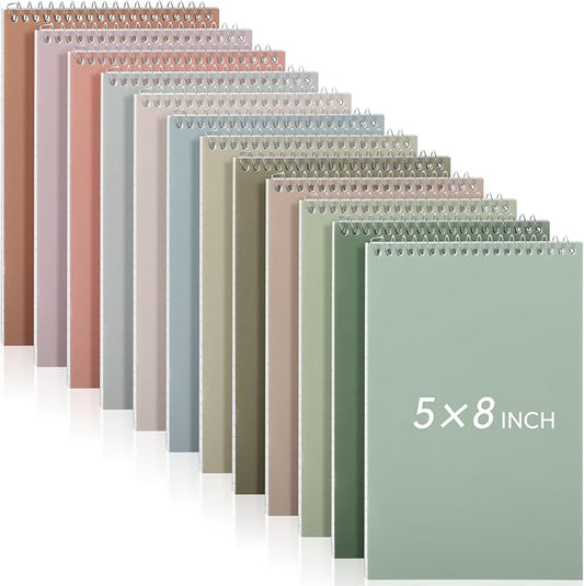 Fuutreo 12 Pcs 5'' x 8'' Top Bound Spiral Notebooks Office Steno Book for Women Cute Durable Spiral College Ruled Paper 70 Sheets Multicolor Covers, School Supplies(Dark Color)