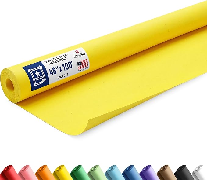 Yellow Construction Paper Roll 48" x 100 ft – Made in USA – 48" Bulletin Board Paper for Classroom & School, Teachers & Kids