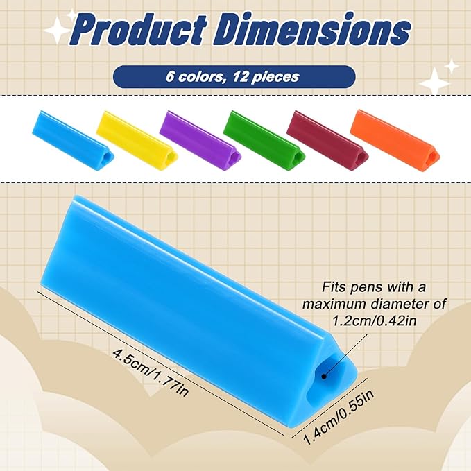 Sibba Triangle Pen Grips 6 PCS Ergonomic Pens Grips for Kids Handwriting Pen Writing Aid Grip Posture Correction Tool Writing Aids for Kids Adults Assorted Colors for Right Left Handed Users