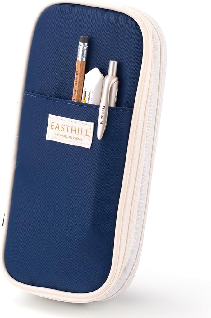 EASTHILL Big Capacity Pencil Case Large Pencil Pouch Stationery Pen Bag for Teen Girls-Navy