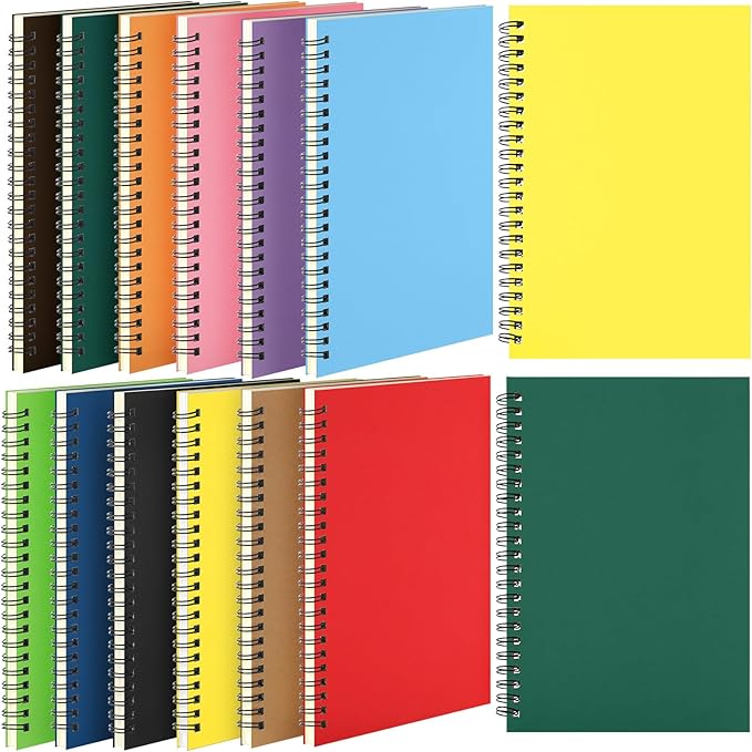 Leelosp 24 Pcs Small Spiral Notebook Lined Spiral Journal College Ruled Notebook Wire Bound Kraft Cover, 120 Pages for Work (Multicolor,5 x 7 Inch)