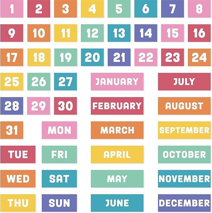 Calendar Magnets for Whiteboard - 50pcs Colorful Magnetic Monthly Calendar for Refrigerator Classroom Weeks and Months