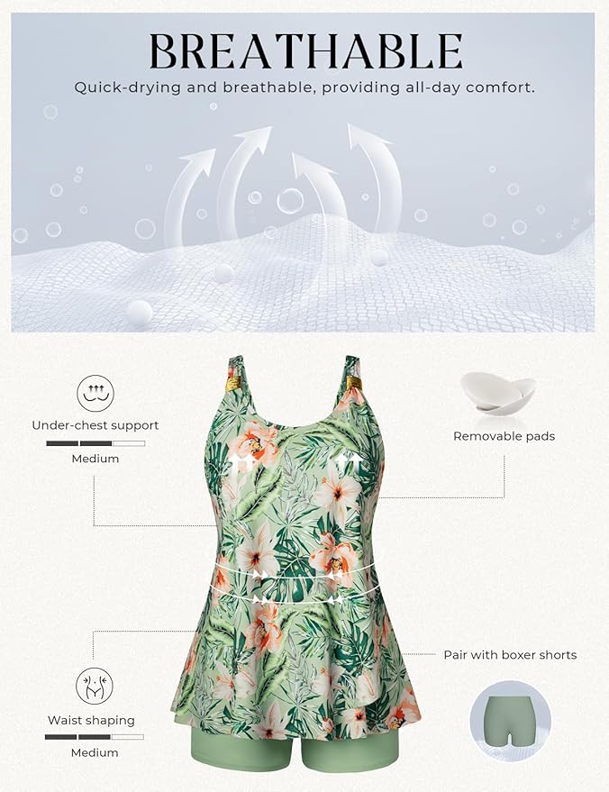 Hanna Nikole Womens Tankini Swimsuits 2 Piece Bathing Suit Flowy Ruffle Tankini Tops with Swim Shorts