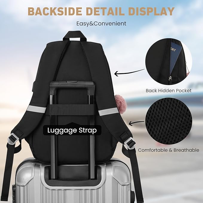 WINDARS School Backpack with Lunch Box for Teen Girls, Cute College Backpacks for Women Students Aesthetic Bookbag Large 15.6 Inch Laptop Bag Middle School Travel Back Pack (Black-3 Pcs)