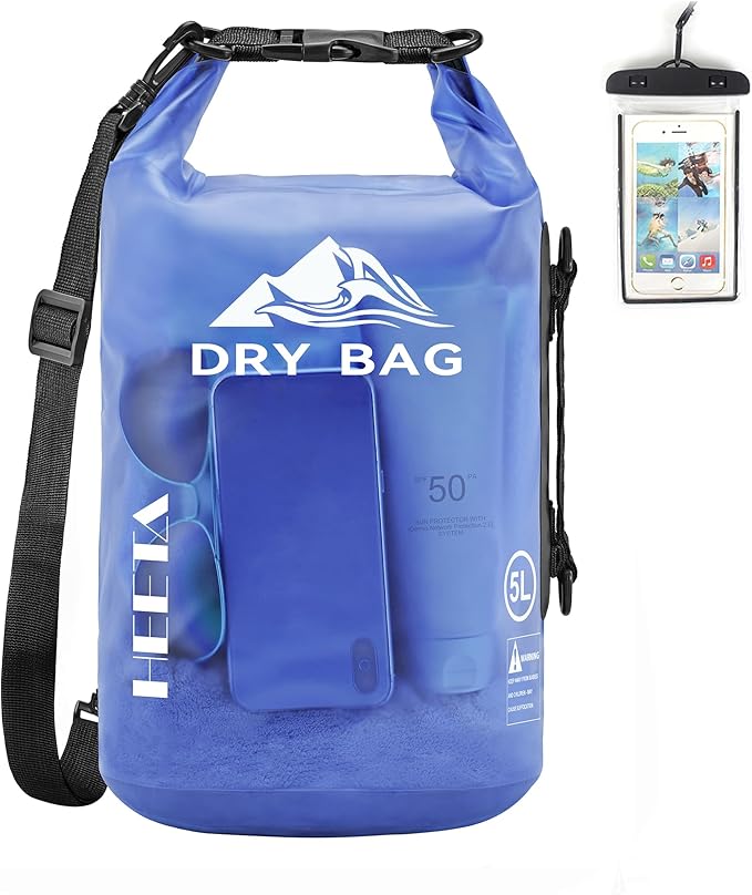 HEETA Dry Bag Waterproof Backpack with Phone Case 5L/10L/20L/30L/40L | Roll Top Lightweight Dry Storage Bag for Women Men, Travel Boating Kayaking Paddle Board Camping Beach Essentials Accessories