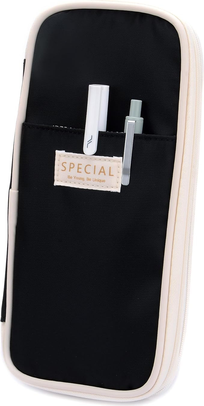 Large Capacity Big Special Cute Aesthetic Preppy Canvas Pencil Case Organizer Holder Pouch Bag with Zipper Compartments, Pen Cases for Women Girls School Adults (Black)