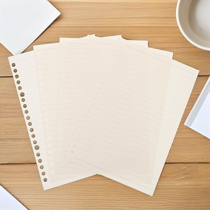 TIDTALEO Loose Leaf Paper Refills A5 Lined Notebook Paper 60 Sheets Reinforced 20-hole Binder Inserts for Travel Journals and Refillable Planners