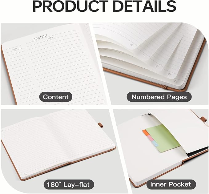 EMSHOI Lined Journal Notebook, 192 Numbered Pages, A5 Size (5.7'' x 8.3'')
