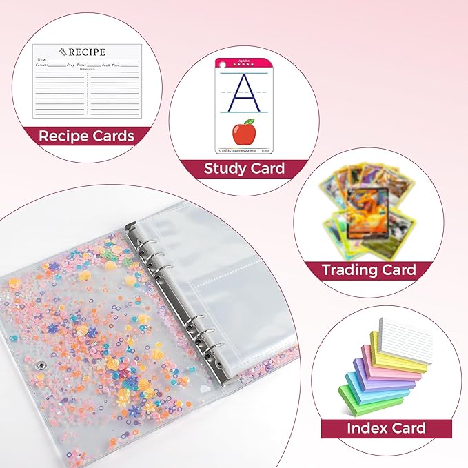 3x5 Index Card Binder - Portable Card Book with 50 Sheets Plastic Sleeves for Index Card Organizer, Note Cards, Flash Cards Stores up to 200 Cards