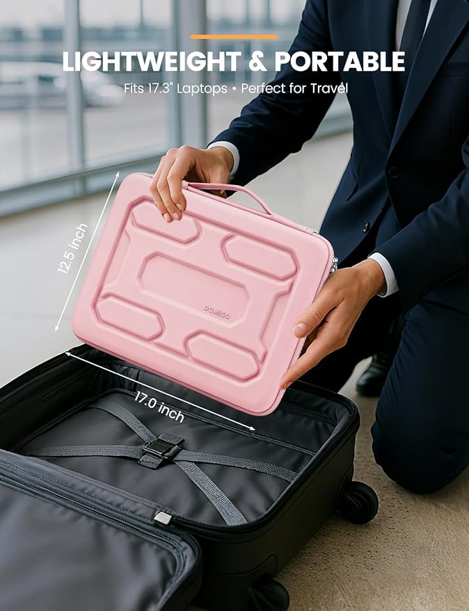 DOMISO 18 inch Laptop Sleeve with Handle Shockproof Computer Bag Waterproof EVA Protective Carrying Case for 17.3" MSI GS73VR Stealth Pro/HP Envy 17/LG Gram 17"/ROG Strix GL702VS, Pink