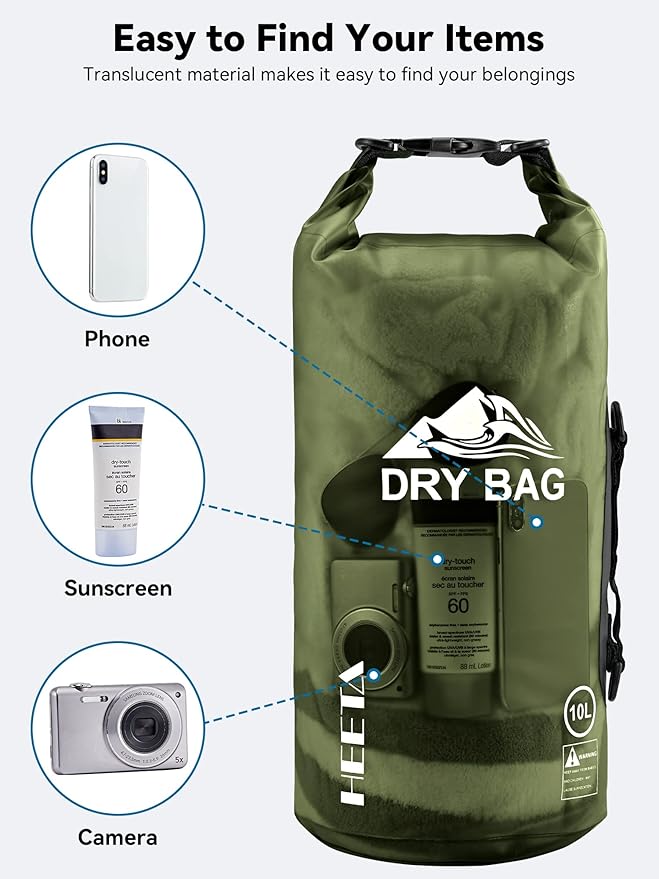 HEETA Dry Bag Waterproof Backpack with Phone Case 5L/10L/20L/30L/40L | Roll Top Lightweight Dry Storage Bag for Women Men, Travel Boating Kayaking Paddle Board Camping Beach Essentials Accessories