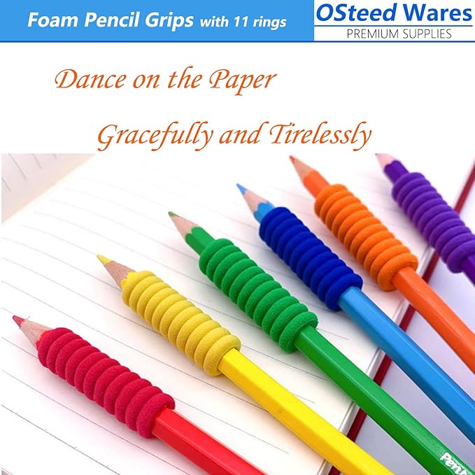 30 Pcs Foam Pencil Grips of 11 Rings for Kids and Adults Handwriting, 10 Colors Pencil Holder Grippers for Relieving Fingers, Mechanical Pencil Holder Cushion