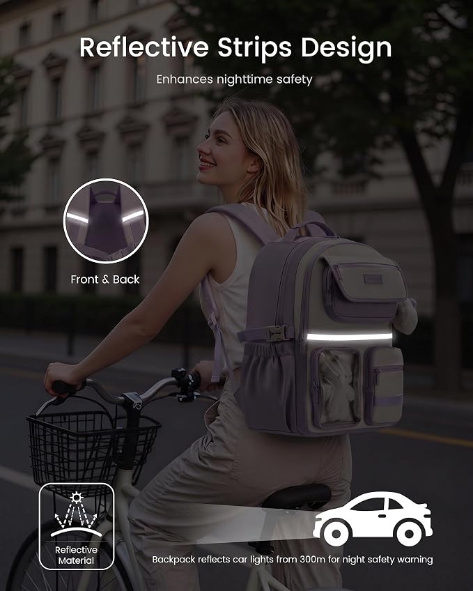 LOVEVOOK School Backpack for Girls, Cute Bookbag for Teen 8-16, DIY Friendly 15.6" Laptop Backpack for Middle High College Student Back to School, Bag with Water Bottle Pocket for Travel,Green