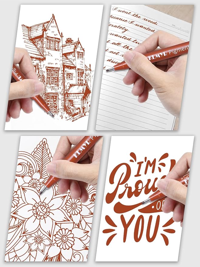 KEMYR 10 Micro Fine liner Drawing Art Pens Calligraphy Pens: 0.05mm-1.0mm Size Art supplies Waterproof Archival Sepia Ink Markers For Artists,Use for Professional Watercolor,Sketching
