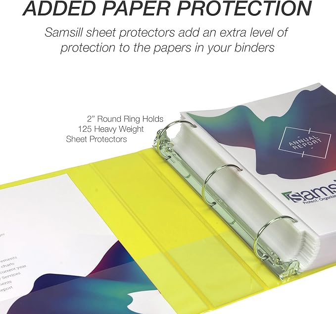 Samsill 2 Inch 3 Ring Binders, Economy Round Ring, Clear View Cover, 425 Sheet Capacity - for School, Home, Office - Yellow, 12 Pack