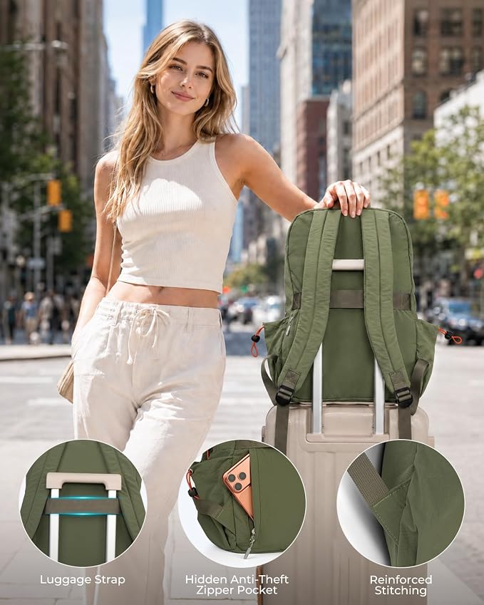 25L Travel Backpack Women Men,Lightweight College Backpack,Green | Casual Daypack, Water Resistant Bookbag, Fit 15.6-inch Laptop, Travel Commuting Gym Hiking Work Bag, TSA Friendly