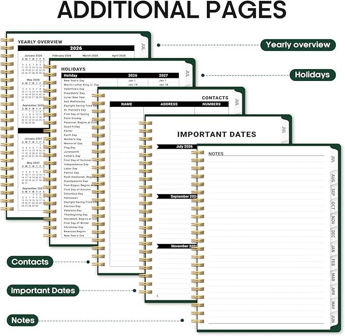 Planner 2026-2027, Weekly and Monthly Academic Year Planner Calendar, July 2026 - June 2027, Hardcover Large School Planning Agenda With Tabs, Perfect for School & Office Supplies, A4 (8.5" x 11"), Dark Green