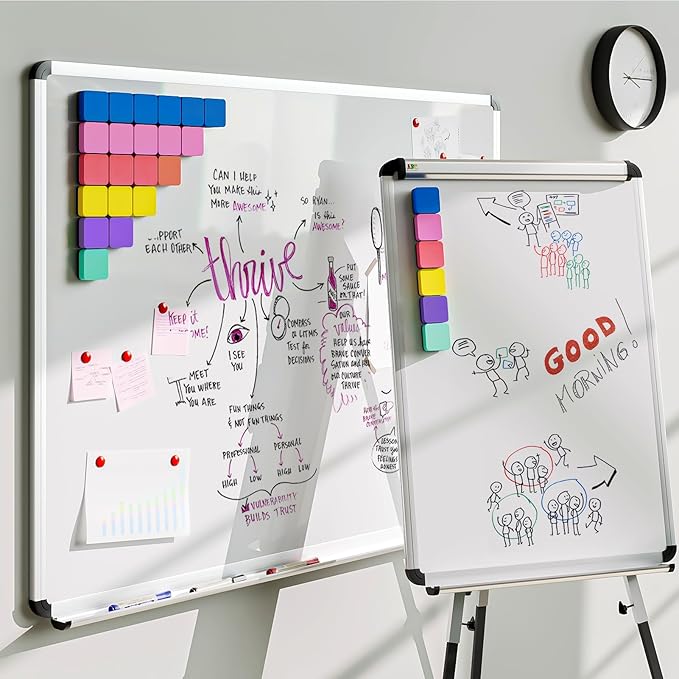 MaxGear 48 Pack Dry Erase Erasers, Magnetic Whiteboard Dry Erasers for Classroom, Mini Whiteboard Cleaning Pads, Chalkboard Wiper Teacher Supplies for School, Office, Home, 6 Color Set, 2 x 2 Inch