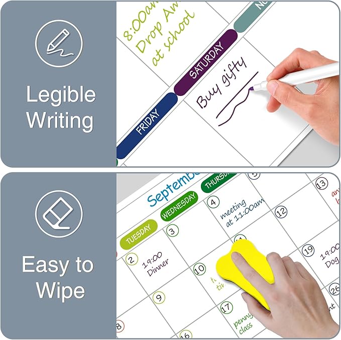 2Pcs Magnetic Calendar Whiteboard for Fridge, 11" x 14" Weekly Digital Calendar Daily Schedule Planner Organizer for Home School Office Refrigerator with 6 Markers and 1 Eraser