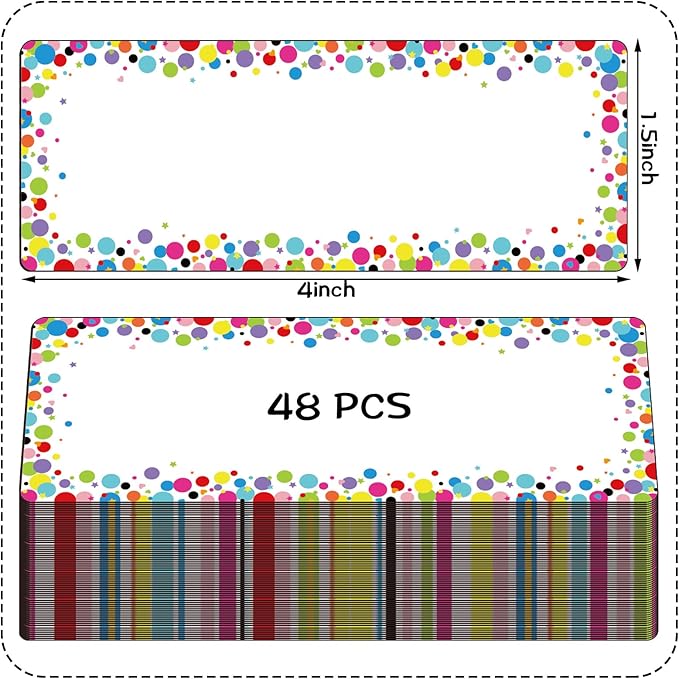 Eaasty 48 Pcs Dry Erase Magnetic Label Back to School Magnetic Name Labels Colored Black White Composition Dots Reusable Name Tag for Whiteboard Office Home(Not Include Pen)(Colored Debris)