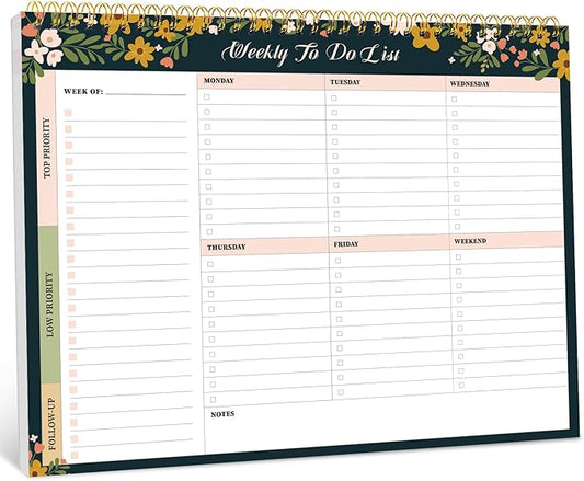 Taja Weekly To Do List Notepad with 52 Undated Sheets（8.5"×11"）- Weekly Desk Planner for Women & Man, Work and Home - 1 Pack Rustic Floral
