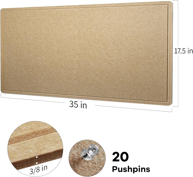 Lightomorrow Bulletin Board, 35 x 17 1/2 inches Felt Board - Decorative Pin Board, Cork Board Alternative for Wall, Foldable Self-Adhesive Vision Board Prayer Board with 20 Pushpins-Desert Brown