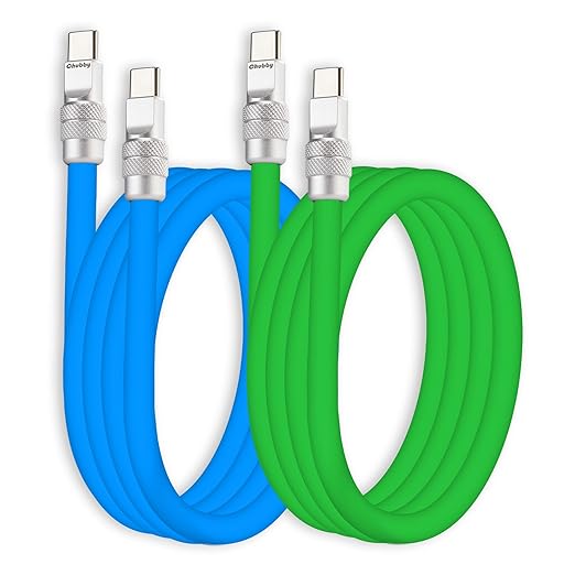 chubbycable Couple Chubby 2 Pack 240W USB C Cable Extra Thick Silicone Fast Charging Cable Compatible with iPhone 17-15 Series iPad Galaxy Series, Blue+Green, Type-C to Type-C, 16.4FT
